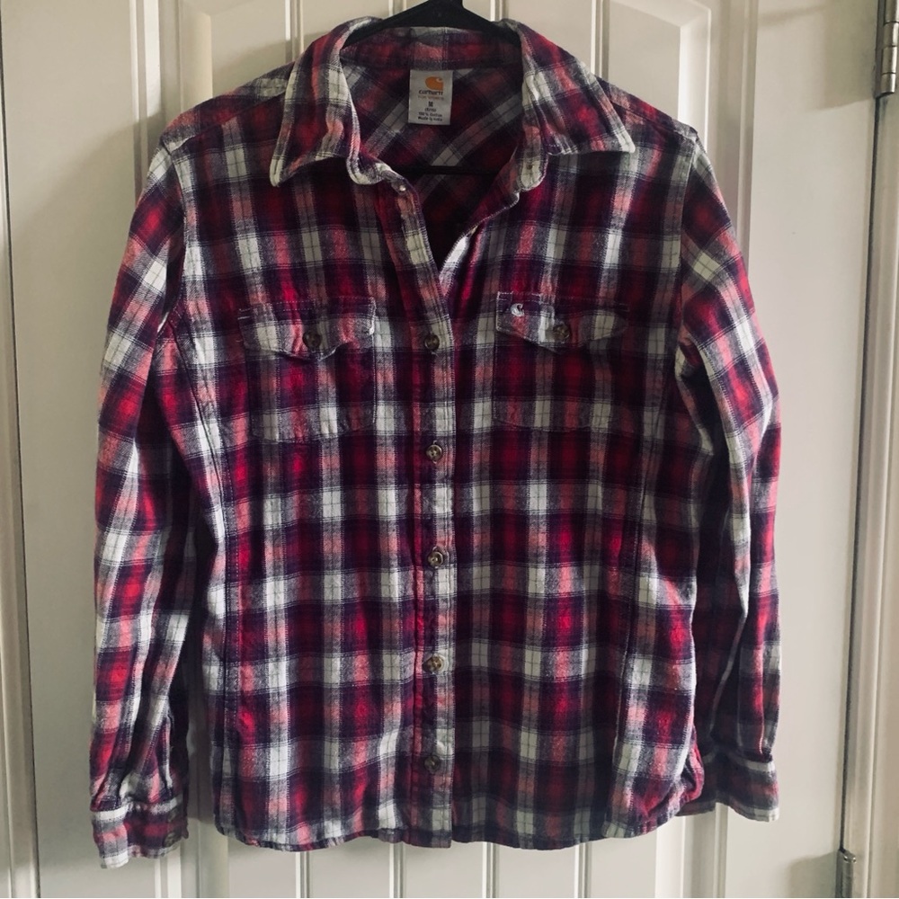 Carhartt for Women Pink and Purple Plaid Button Down Casual Shirt | Medium